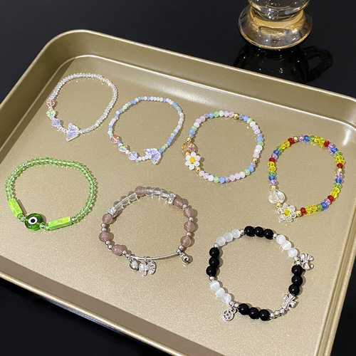 Korean ins style beaded crystal bracelet for girls, high-end niche cat's eye stone bracelet, pearl hand jewelry wholesale
