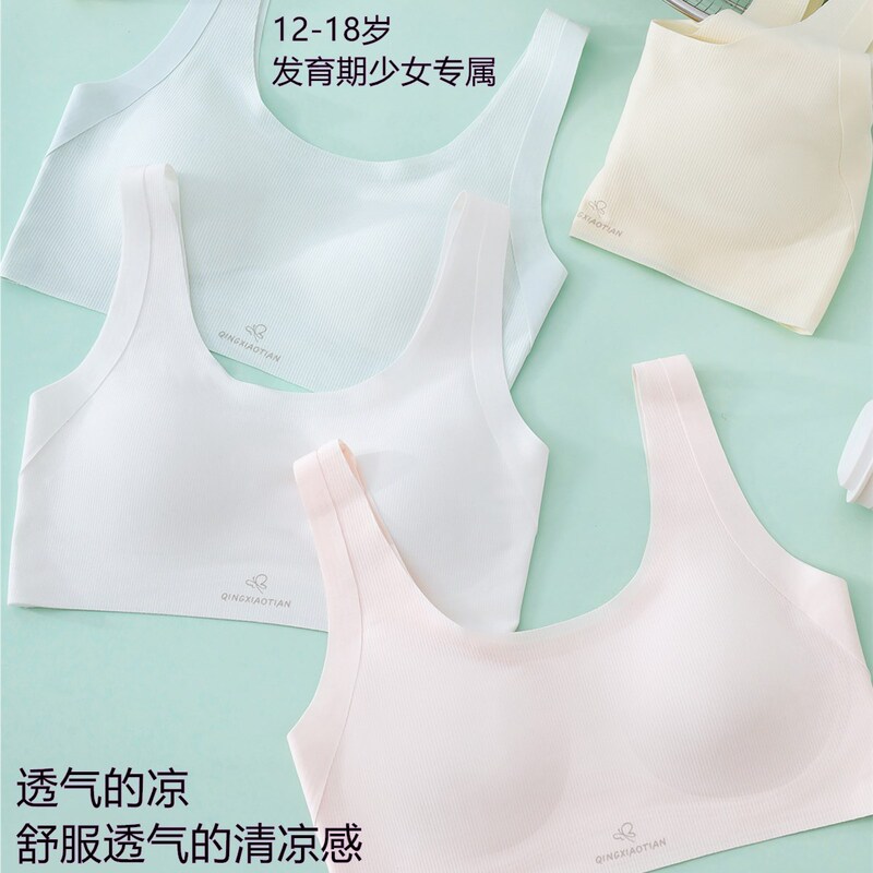 12-18 Years Old Puberty Development Period Fixed Cup Sports Shock-Proof Seamless Underwear Bra for Middle and High School Students 12-18 Years Old Puberty Development Period Fixed Cup Sports Shock-Proof Seamless Underwear Bra for Middle and High School Students