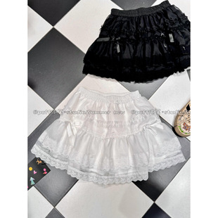 New for Summer! [Puff Puff] Large Size Elastic Waist Spliced ​​Lace Slimming Look Skirt 26
