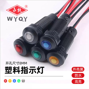 8MM Case Black Plastic with Wire Indicator LED Waterproof Power Signal Lamp Oxidation Black 24V220V110V5V