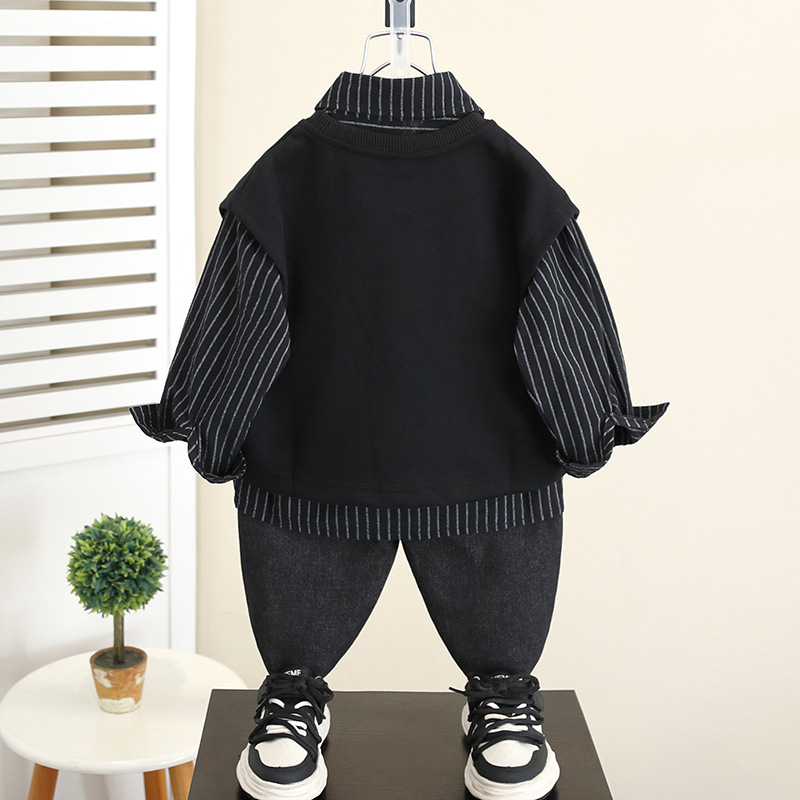 5991 Traje de otoño para niños 2024 Nuevo estilo Cool y guapo Camisa a rayas para bebés Chaleco de dos piezas Primavera y otoño para niños
