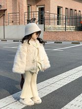 韩国童装女童仿皮草托卡夹棉加厚外套针织喇叭裤套装分开拍