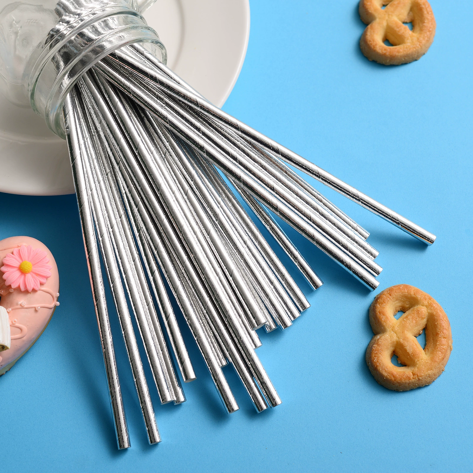 Трансграничный спот Оптовая одноразовая бумажная соломка разлагаемая бумажная соломка стерлингового серебра соломка для вечеринок