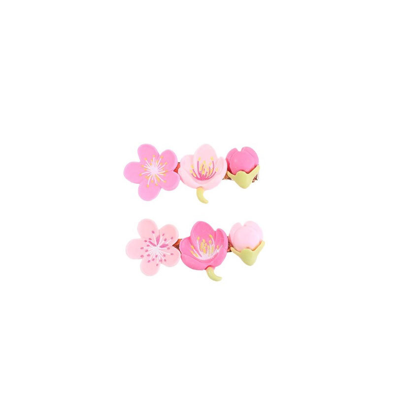 Horquilla de flor rosa para niños, flequillo de cabello roto en el costado de la frente de las niñas, tocado de clip de pico de pato lindo para niña