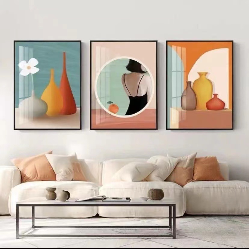 Frameless Painting Living Room Decorative Painting Modern Simple Sofa Background Painting Mural Bedroom Dining Room Nordic Triple Painting