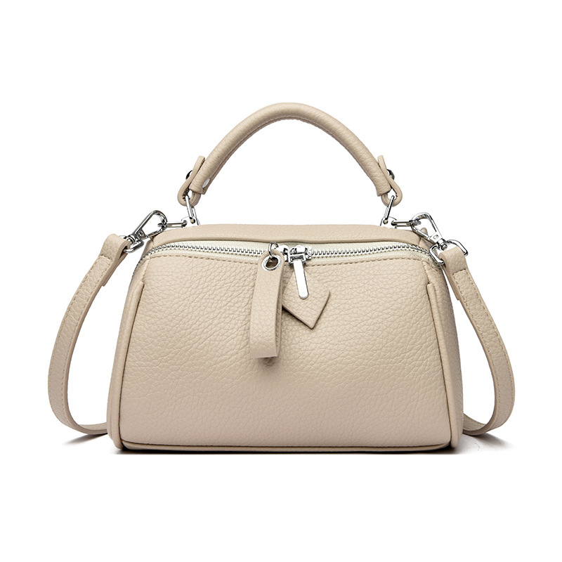 Elegant Women's Bag 2024 New Retro Simple Classic Boston Handbag Cowhide Texture Crossbody Shoulder Bag - Thumbnail 3