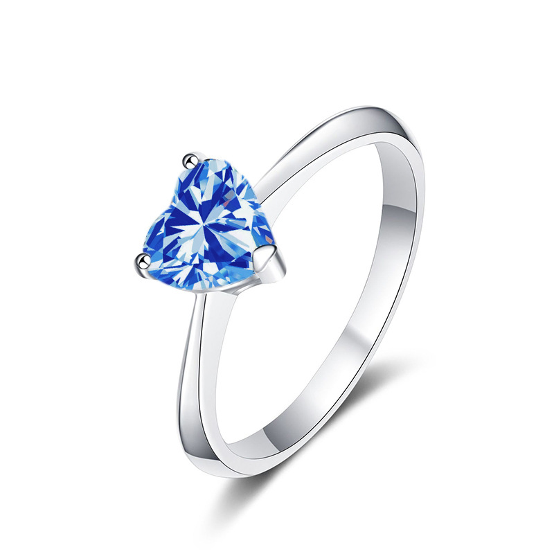 6.5mm color rosa en forma de corazón azul azul de moissanita plata esterlina anillo de mujer con certificado GRA