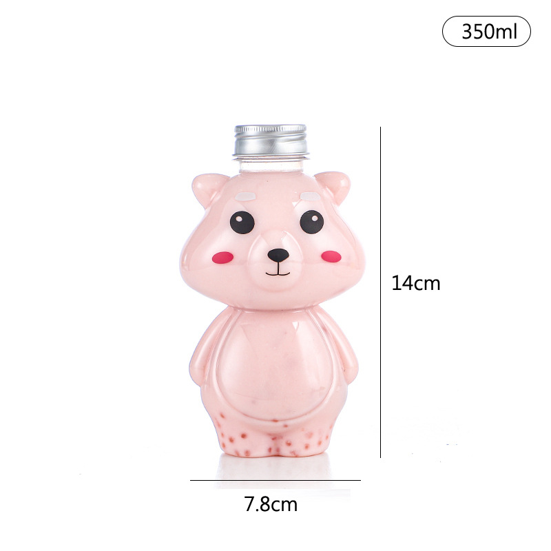 Oso violento botella de plástico transparente de dibujos animados para mascotas jugo de grado alimenticio creativo leche taza de té oso botella de bebida desechable