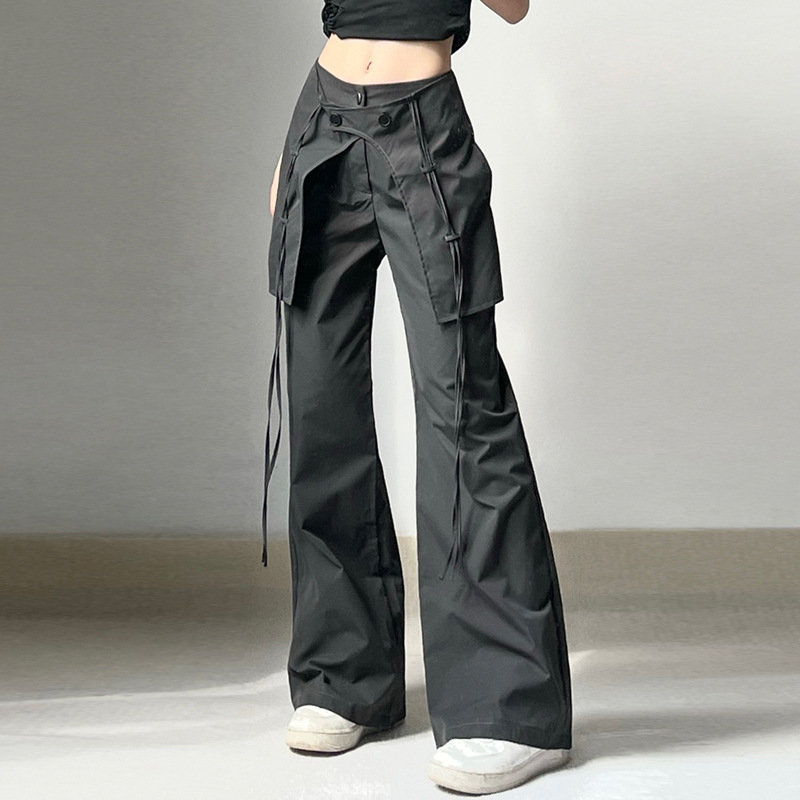 Chic Design Cross Ribbon Woven Trousers Lazy Fashion Drape Straight Casual Pants 2023 Spring and Summer New