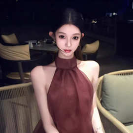 TZ7588纯欲风气质名媛挂脖背心女高级感小众设计微透露背小上衣