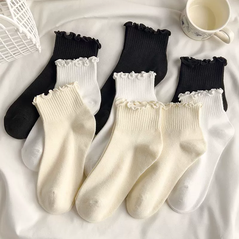 Summer thin Japanese‑style ankle socks, 6‑pair set (white, beige, black), average size