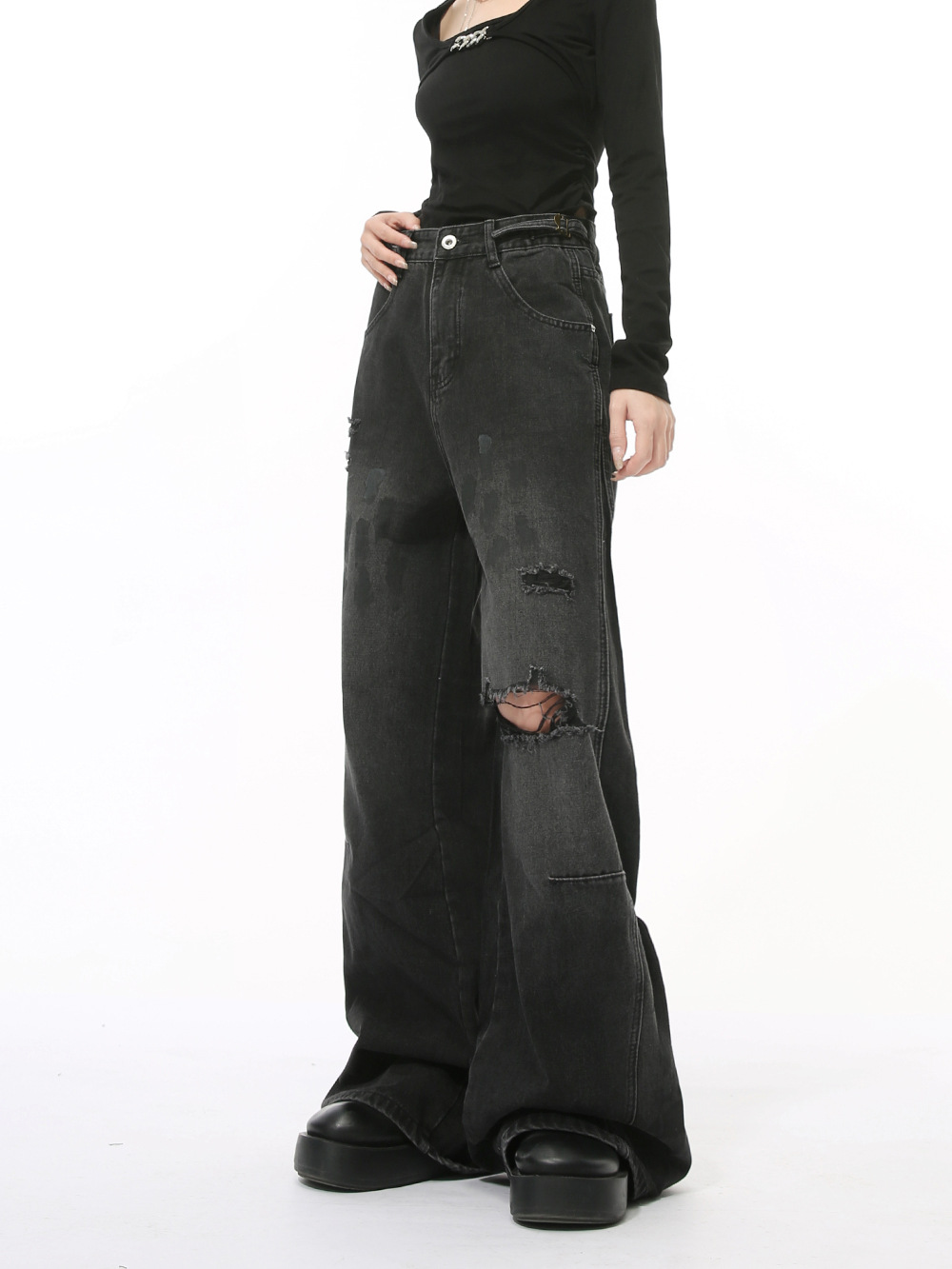 MTLCLOTHES Hombres| Nuevos productos de otoño de nicho de calle para hacer viejos agujeros de impresión sucia de barril recto lavar con agua jeans de moda