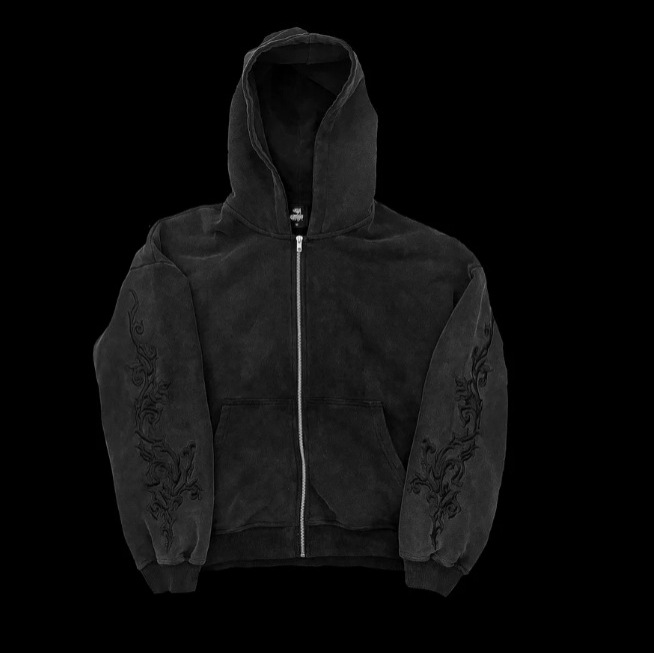 Hochgeschnittene, gerade geschnittene Herrenjeans im dunklen Gothic-Stil mit Stickereien, gewaschen, lockere Passform_voghion.com