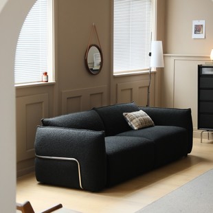 Bauhaus Style Sofa Small Apartment Light Luxury Sofa Middle Ancient Vintage Living Room Black Cashmere Fabric Double Three-Seat