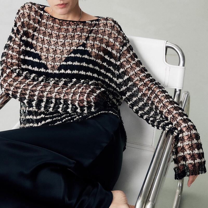 Opening/Italian Imported Linen Mercerized Cotton-Style Floral Lightweight Cut Out Knitted Loose Knitted Blouse