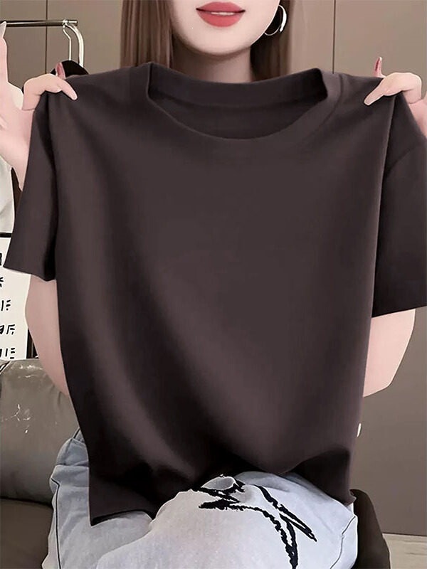 2025 New Style Women's Short-Sleeve T-Shirt, Fashionable Casual Versatile Slim-Fit Coffee Color Basic Top 2025 New Style Women's Short-Sleeve T-Shirt, Fashionable Casual Versatile Slim-Fit Coffee Color Basic Top