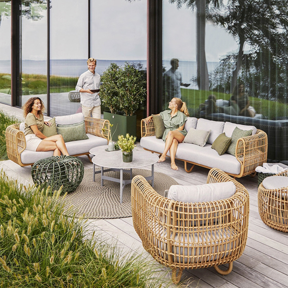 戶外沙發茶几組合簡約休閒真藤民宿露天陽台家具別墅室內編藤椅