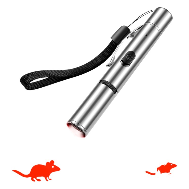 De acero inoxidable de proyección divertido gato linterna recargable luz roja LED conmutable multi-patrón de juguete para mascotas divertido gato Luz