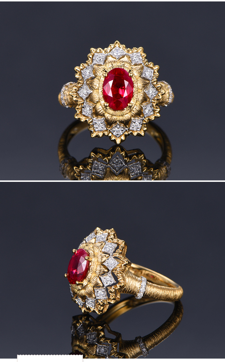 Vintage Style Flower Copper Inlay Diamond Rings 1 Piece