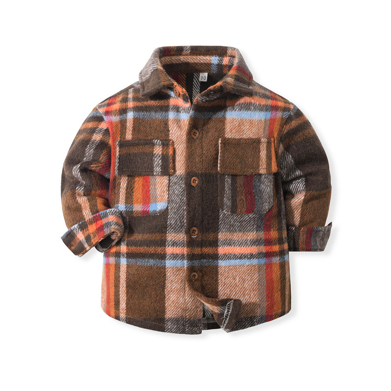 Abrigo cepillado para niños Otoño e Invierno Nuevo estilo europeo y americano para niños de manga larga a cuadros Suede camisa de un solo pecho