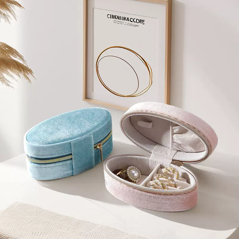 椭圆戒指首饰收纳盒复古奢饰品盒便携旅行饰品耳钉项链绒布首饰盒