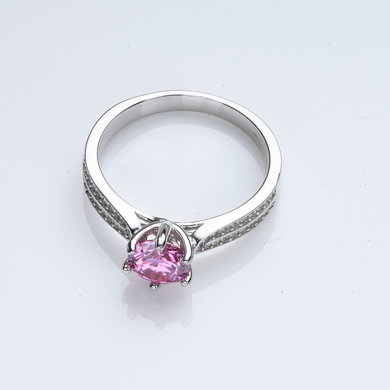 Anillo rosa de piedra de mozanita hembra 123 quilates bolígrafo de medición S925 plata agitación al por mayor spot transfronterizo