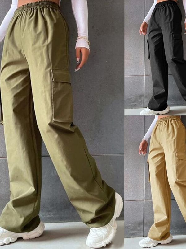 Pantalones de pierna ancha de talle alto sin cinturón, de pierna recta, holgados, elegantes para ir al trabajo, pantalones casuales, estilo de talle alto.