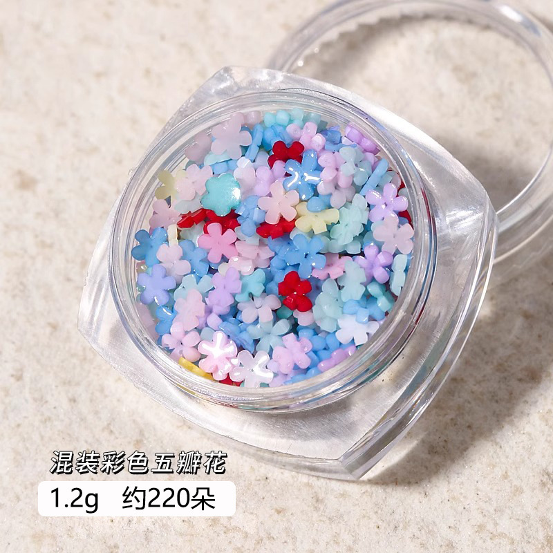 彩色五瓣花美甲饰品树脂可爱小花朵立体指甲装饰品网红穿戴甲配件|undefined
