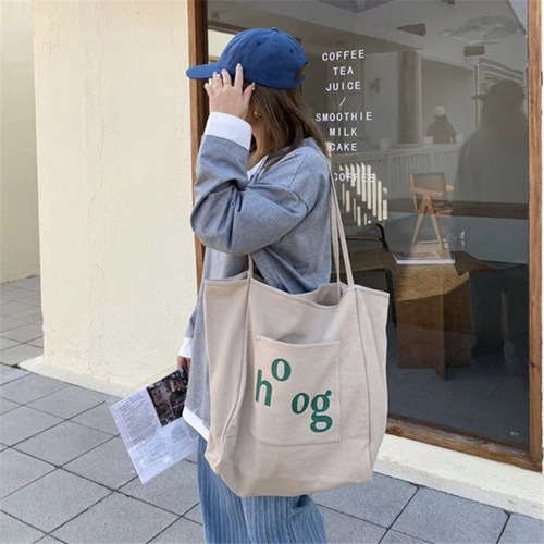 Literary ins super popular canvas bag women's shoulder portable large capacity shopping bag  new trendy simple tote bag