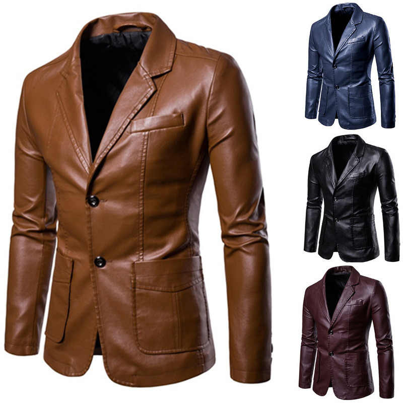 Foreign trade Amazon 2020 Autumn and Winter new men's slim fit all-match PU small suit men's lapel leather coat men's coat