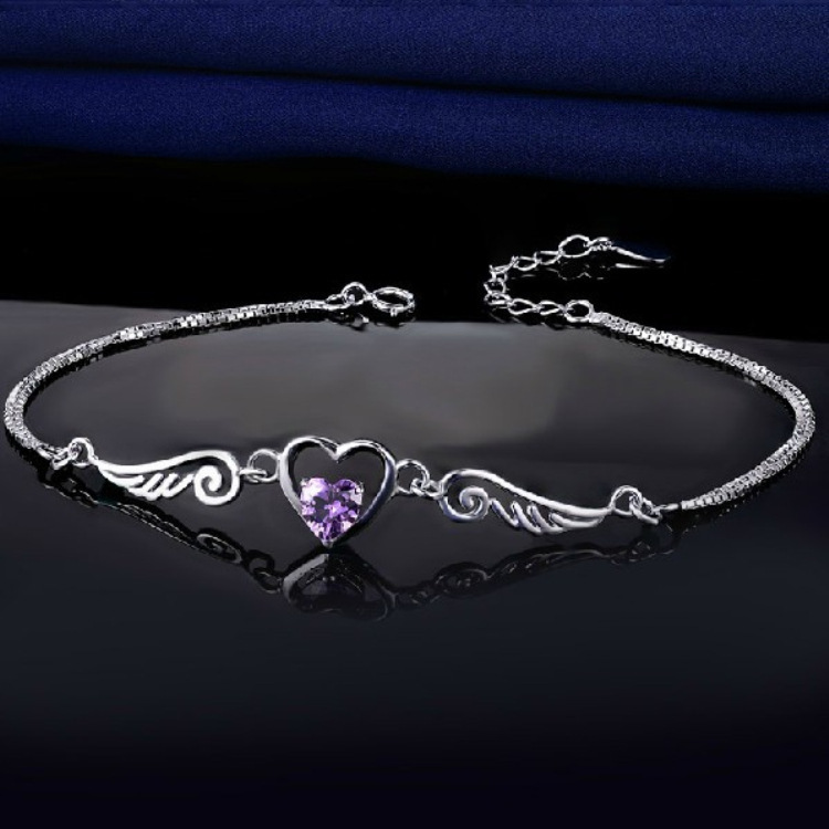 Angel Wings Love Wings Amethyst Bracelet Women's Romantic Love Shape Korean Style Fashion Jewelry Lover Gift