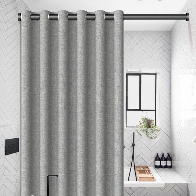 Cross-Border Russian Amazon Imitation Linen Roman Large Buckle Bathroom Thickened Shower Curtain Factory Direct Sales Waterproof and Mildew-Proof