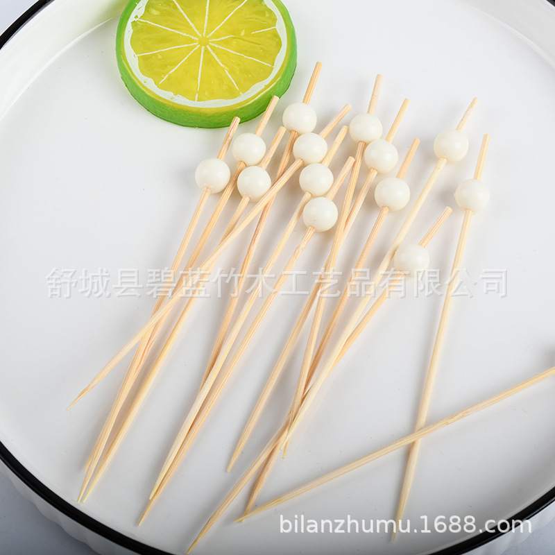 Cuentas blancas desechables horquilla de fruta bocadillos de fruta palillos de dientes artísticos palillos de bambú fabricantes