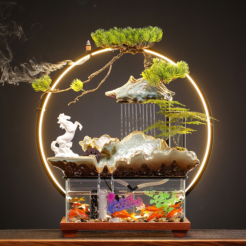 Flowing Water Ornaments Glass Fish Tank To Attract Wealth Living Room Office Desktop TVCabinet Cashier Decoration Opening Gifts