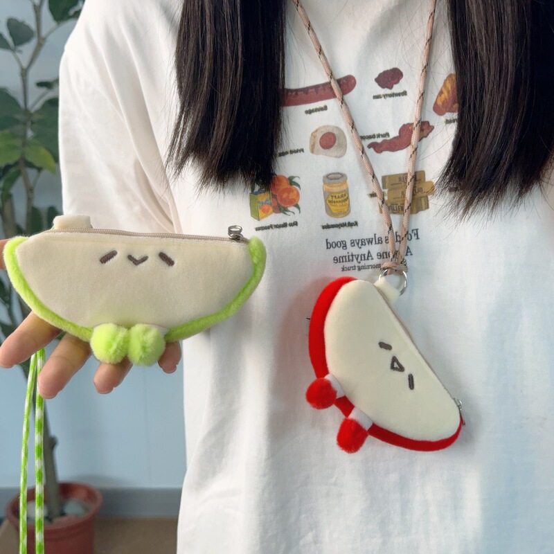 Maofan Original Hanging Neck Plush Coin Purse Red Apple Cute Cartoon Small Bag Girl's Lipstick Storage Earphone Bag Gift