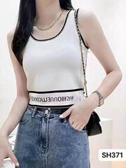 冰絲設計字母針織吊帶背心女夏外穿薄款內搭打底無袖短款美背上衣