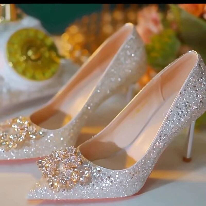 French High Heels Summer Women's 2025 New Sequined Crystal Shoes Wedding Shoes Wedding Bride Shoes Main Wedding Shoes French High Heels Summer Women's 2025 New Sequined Crystal Shoes Wedding Shoes Wedding Bride Shoes Main Wedding Shoes
