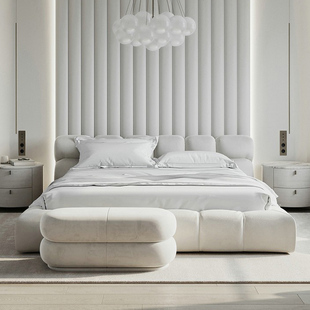 Home Style Small Apartment Fabric Bed Fabric Bed Puff Nordic Wabi-Sabi Style Cream Tatami Bed Italian Style