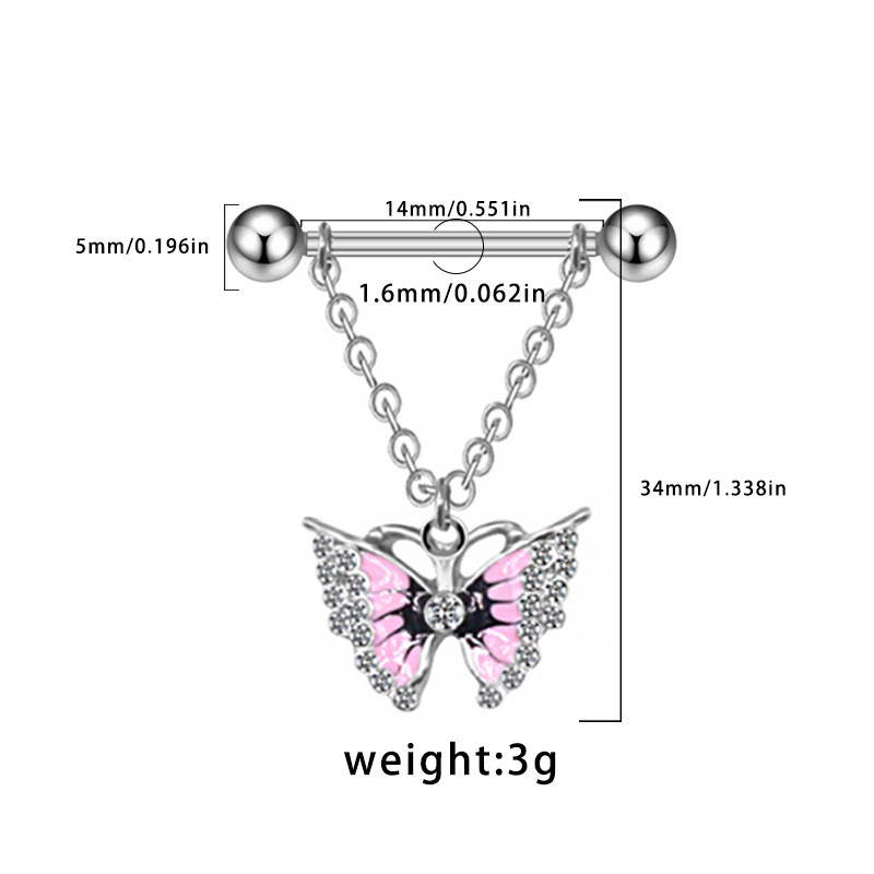Gebai European And American Cross-border Series Set: Heart-shaped Pink Zircon Breast Ring, Niche Aesthetic Piercing_voghion.com