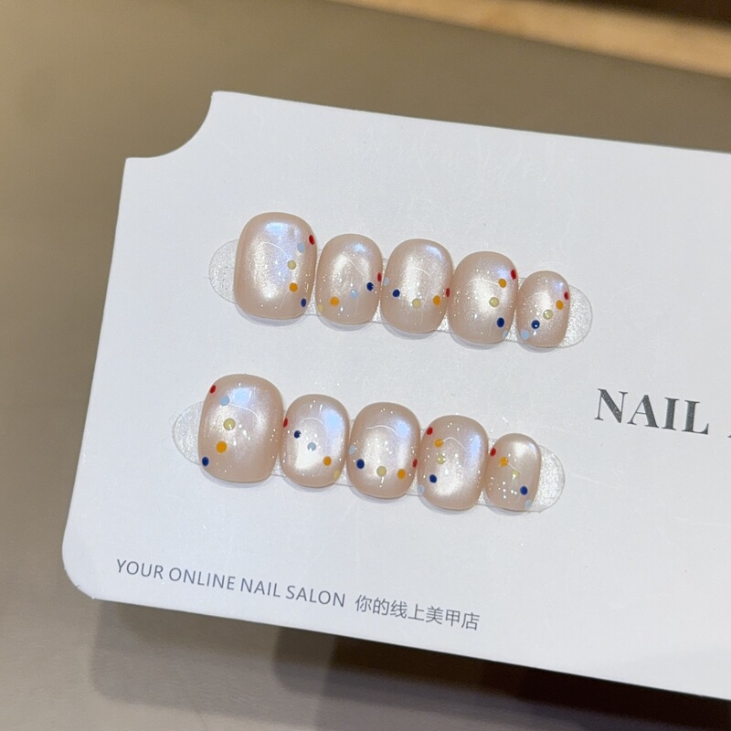 [Rainbow] Dopamine Cat Eye Ins Style Handmade Wearable Nail Art Patch Nail Advanced Whitening Short Style