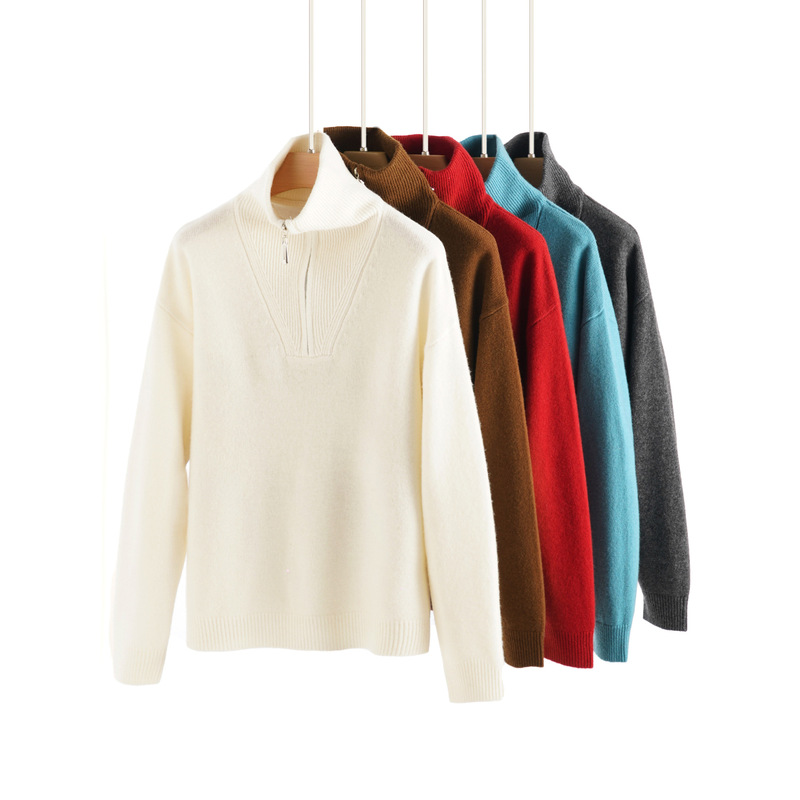 Clearance of Discontinued Sizes | Women's 2026 Korean Style Loose Casual Sweater Made of Pure Wool with Half-Zip Front Clearance of Discontinued Sizes | Women's 2026 Korean Style Loose Casual Sweater Made of Pure Wool with Half-Zip Front