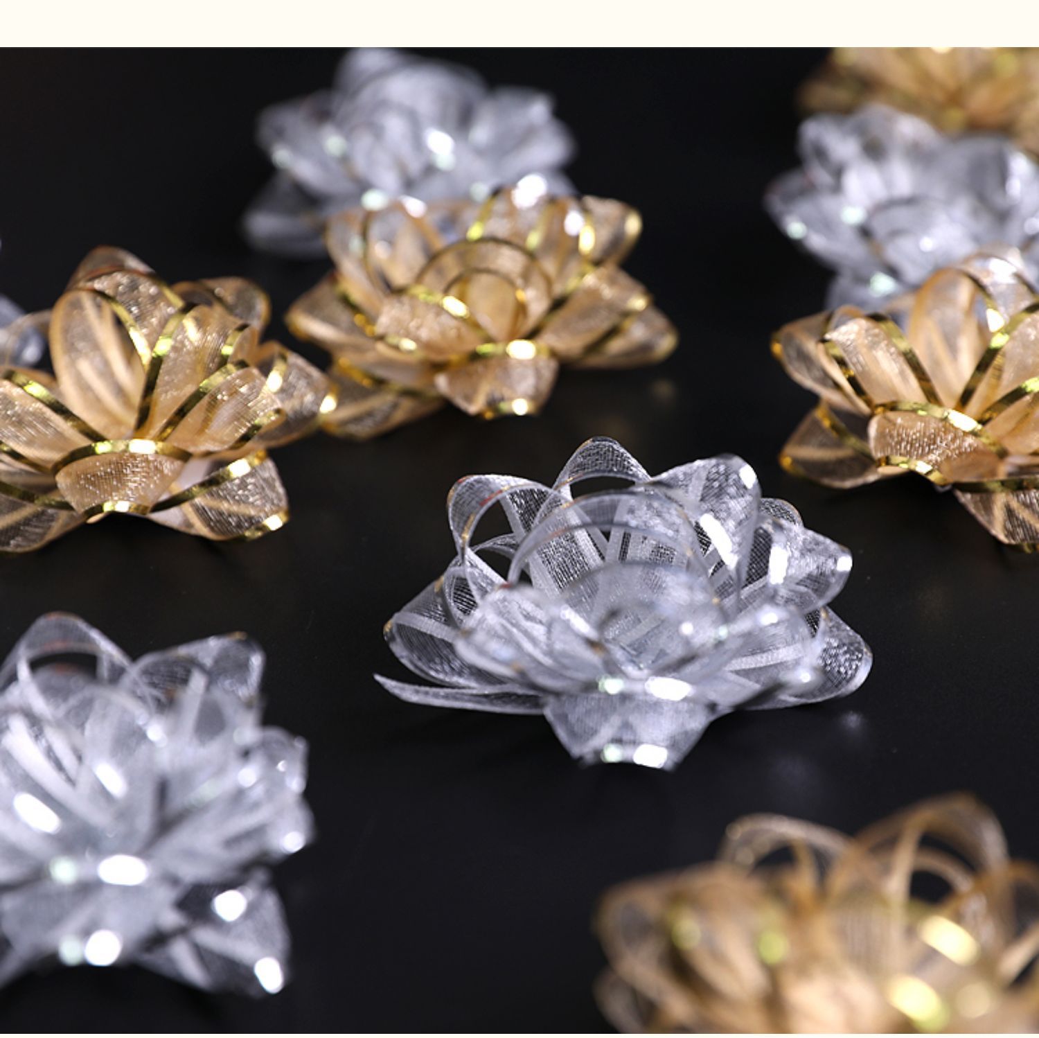 跨境新款雪纱星星花圣诞礼品礼物包装自粘哑光拉丝雪纱拉花