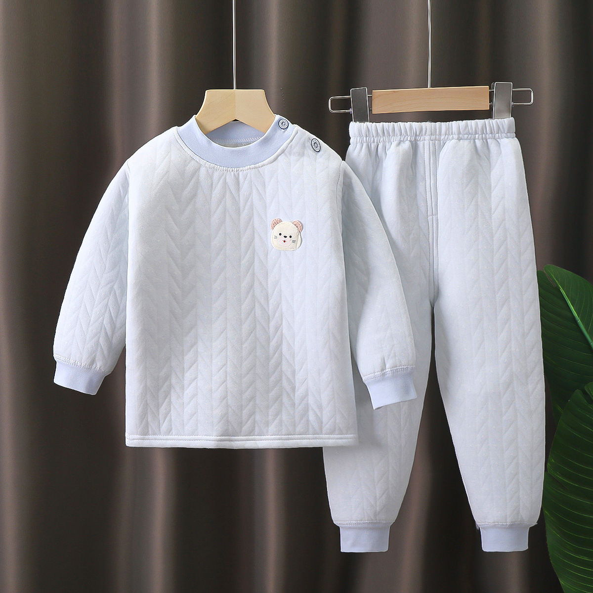 Bộ đồ giữ ấm cho trẻ em mùa thu và mùa đông đồ lót chần bông ba lớp cotton cho bé trai và bé gái
