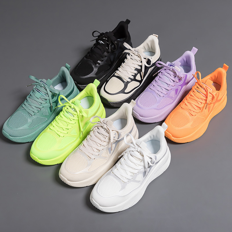 时尚网面休闲运动鞋男女同款透气舒适厚底飞织鞋轻便跑步鞋日常款