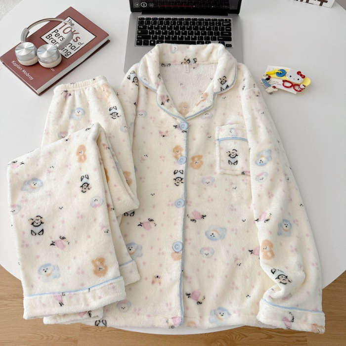 珊瑚绒睡衣女冬天加绒可爱少女网红风秋冬季新款法兰绒家居服批发|undefined