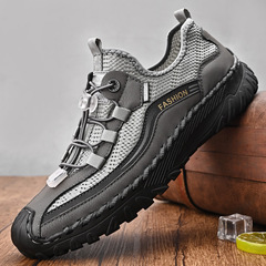 休閒鞋男2024新款夏季透氣網面鞋軟底一腳蹬輕便防滑包頭運動男鞋