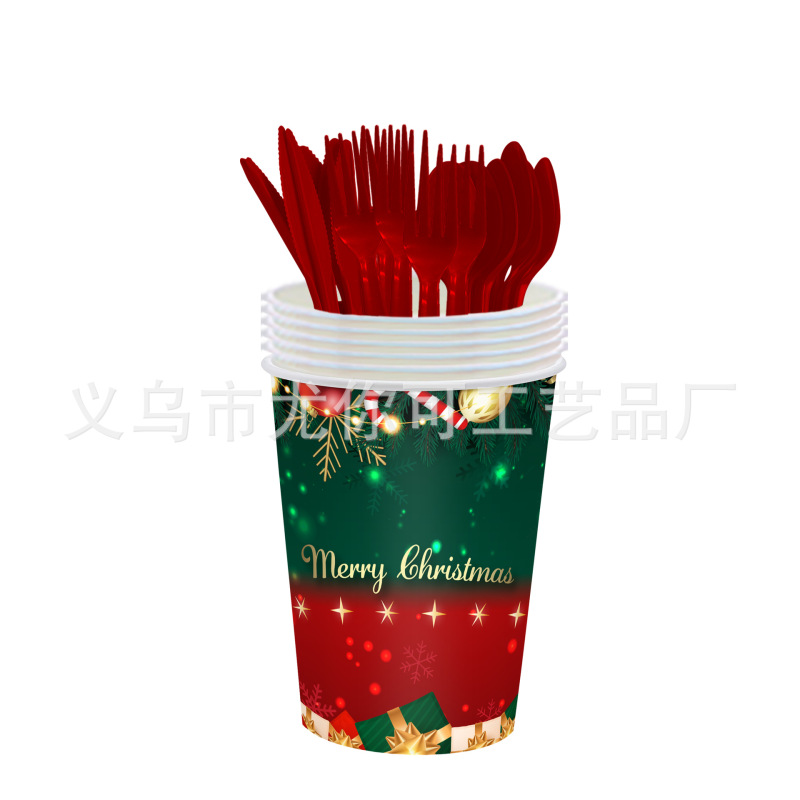 新款红绿圣诞狂欢主题派对用品一次性纸桌布纸盘餐具套装生日聚会|undefined