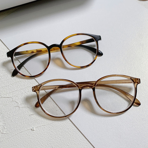 Hot spot ultra-light mustard tea glasses for women retro round frame anti-blue light glasses plain small frame men's myopia glasses