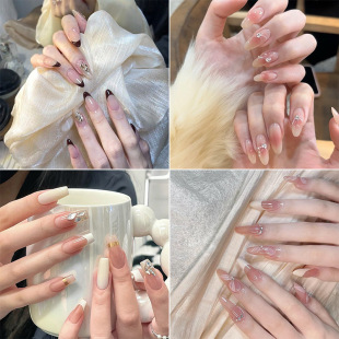 Fashion Blush French Nail Art Collection Flash Diamond Wear Armor Red Book Explosion Removable Fake Nail