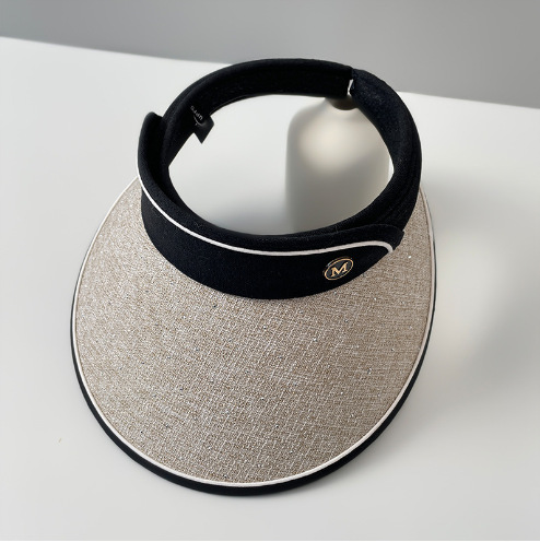 镶钻时尚黑胶空顶帽子女夏季户外沙滩帽韩版大沿遮阳帽防晒太阳帽